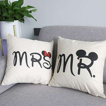 Jahosin Set of 2 Throw Pillow Covers 18 X 18 Inches,Decorative Couple-Love Cushion Case (Mr and Mrs)