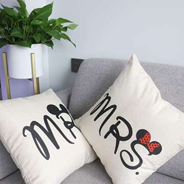 Jahosin Set of 2 Throw Pillow Covers 18 X 18 Inches,Decorative Couple-Love Cushion Case (Mr and Mrs)