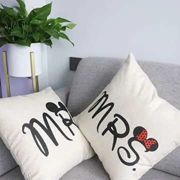 Jahosin Set of 2 Throw Pillow Covers 18 X 18 Inches,Decorative Couple-Love Cushion Case (Mr and Mrs)