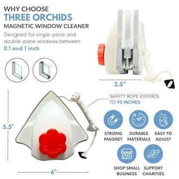 Adjustable Magnetic Window Cleaner Tool for Glass Thickness 0.1-1", Double Sided Window Cleaner, Magnetic Glass Cleaner, Outside Window Cleaner Tool Magnetic, Magnet Window Cleaner Tool