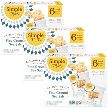 Simple Mills Almond Flour Crackers - Fine Ground Sea Salt Snack Packs (Pack of 3) Gluten Free & Vega...