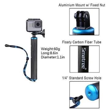 Smatree F1 Waterproof Floating Carbon Fiber Hand Grip Compatible for GoPro Hero 9, 8, 7, 6, 5, 4, 3 Plus, 3,Session,GoPro Hero (2018)/DJI OSMO Action Cameras(Upgraded Version)