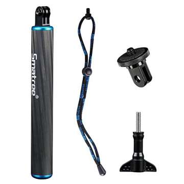 Smatree F1 Waterproof Floating Carbon Fiber Hand Grip Compatible for GoPro Hero 9, 8, 7, 6, 5, 4, 3 Plus, 3,Session,GoPro Hero (2018)/DJI OSMO Action Cameras(Upgraded Version)