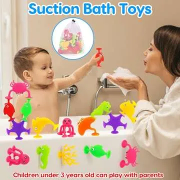 Toddler Suction Bath Toys, Ocean Animal Suction Cup Toys with Eggshell & Bag No Hole Mold Free Bathtub Shower Toy Party Favors for Kids Sensory Window Toys for 2 3 4 5 Year Old Boys Girls Easter Gifts