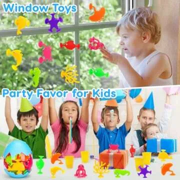 Toddler Suction Bath Toys, Ocean Animal Suction Cup Toys with Eggshell & Bag No Hole Mold Free Bathtub Shower Toy Party Favors for Kids Sensory Window Toys for 2 3 4 5 Year Old Boys Girls Easter Gifts