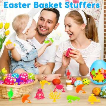 Toddler Suction Bath Toys, Ocean Animal Suction Cup Toys with Eggshell & Bag No Hole Mold Free Bathtub Shower Toy Party Favors for Kids Sensory Window Toys for 2 3 4 5 Year Old Boys Girls Easter Gifts