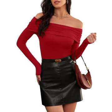 Meetrendi Women's Off Shoulder Tops Y2K Slim Fit Long Sleeves Spring Fall Blouse Tops Going Out Nigh...