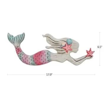 Morning View Wooden Mermaid Wall Decor Nautical Hanging Plaque Sign Wood Mermaid Wall Sculpture Larg...