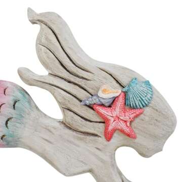 Morning View Wooden Mermaid Wall Decor Nautical Hanging Plaque Sign Wood Mermaid Wall Sculpture Large Coastal Wall Art Rustic Beach Ocean Sea for Bathroom Home House 17X6.5 Inches (Pink)