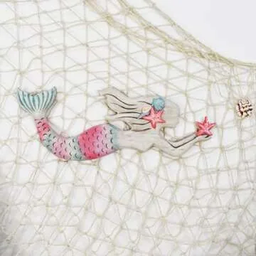 Morning View Wooden Mermaid Wall Decor Nautical Hanging Plaque Sign Wood Mermaid Wall Sculpture Large Coastal Wall Art Rustic Beach Ocean Sea for Bathroom Home House 17X6.5 Inches (Pink)