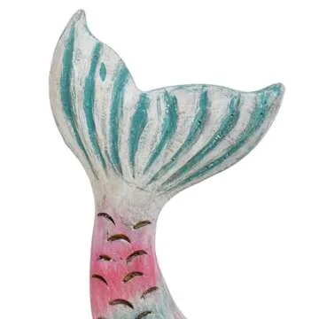 Morning View Wooden Mermaid Wall Decor Nautical Hanging Plaque Sign Wood Mermaid Wall Sculpture Large Coastal Wall Art Rustic Beach Ocean Sea for Bathroom Home House 17X6.5 Inches (Pink)