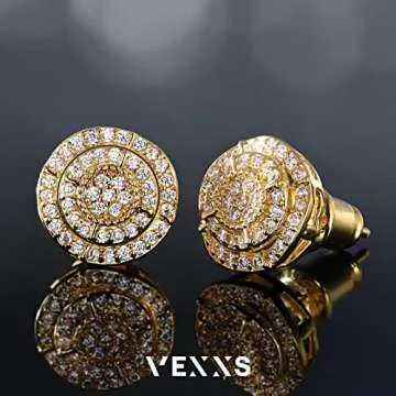 VEXXS Diamond Stud Earrings for Men, 14K Gold Plated Iced Out Earrings 5A CZ Stones Hypoallergenic Earrings