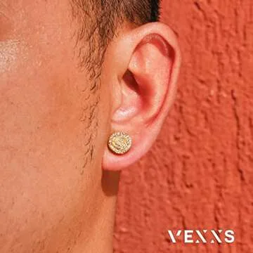 VEXXS Diamond Stud Earrings for Men, 14K Gold Plated Iced Out Earrings 5A CZ Stones Hypoallergenic Earrings