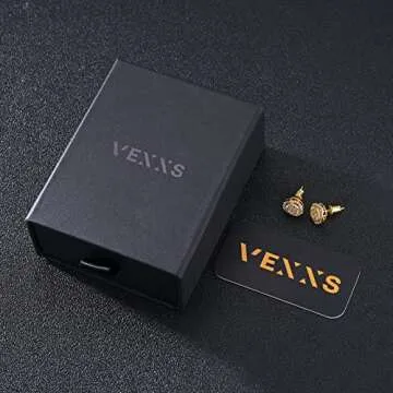 VEXXS Diamond Stud Earrings for Men, 14K Gold Plated Iced Out Earrings 5A CZ Stones Hypoallergenic Earrings
