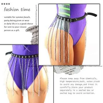 Bodiy Punk Leather Belly Chain Belt Silver Tassel Waist Chains Sexy Rave Body Chain Jewelry Accessories for Women and Girls