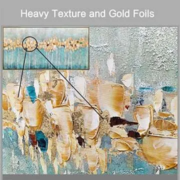 Large Abstract Landscape Canvas Painting: Rustic Hand-painted Texturing Gold Foils Brushstroke Gray Artwork Golden Framed Wall Art for Office (48" W x 24" H,Multi-Sized)
