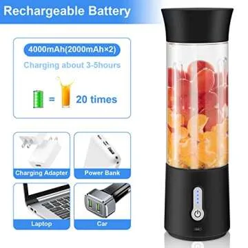 Handzee Portable Personal Blender, 17Oz USB Rechargeable Portable Blender with Portable Cup Lid, for Sports Outdoors Travel Blender for Shakes and Smoothies, Cordless BPA-Free Blender Cup