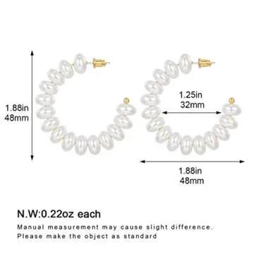 Pearl Hoop Earrings for Women,14K Gold Plated Open Large Circle Round Pearl Earrings Women Fashion Jewelry 48mm