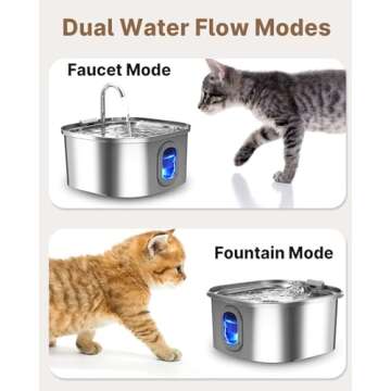 Petbank Cat Water Fountain, 108oz/3.2L Quiet Pet Water Fountain Indoor, Cat Water Fountain Stainless Steel, Water Level Window & Low Water Mark, Cat Fountain for Drinking - Water Shortage Protection