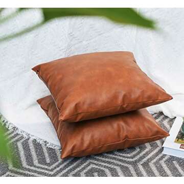 Chic Brown Faux Leather Pillow Covers 18x18 inch - 2-Pack