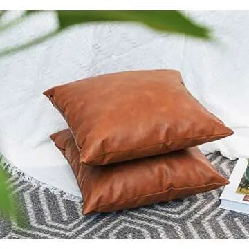 Chic Brown Faux Leather Pillow Covers 18x18 inch - 2-Pack