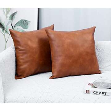 Chic Brown Faux Leather Pillow Covers 18x18 inch - 2-Pack