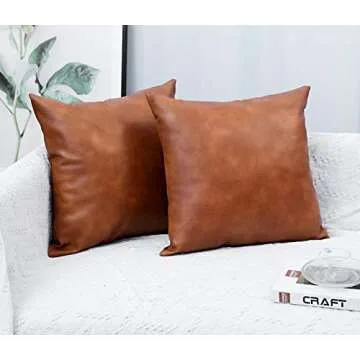 Chic Brown Faux Leather Pillow Covers 18x18 inch - 2-Pack
