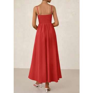 PRETTYGARDEN Women's Smocked Maxi Dresses 2025 Summer Beach Sundress Casual Spaghetti Strap Swing A Line Long Flowy Dress (Red,Small)