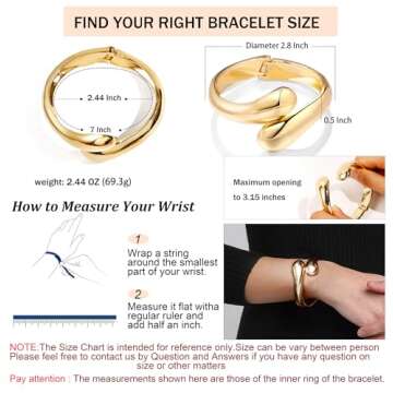 Joya Love Chunky Gold Cuff Bangle Bracelets For Women Statement Minimalist Thick Gold Hinge Wrist Cu...