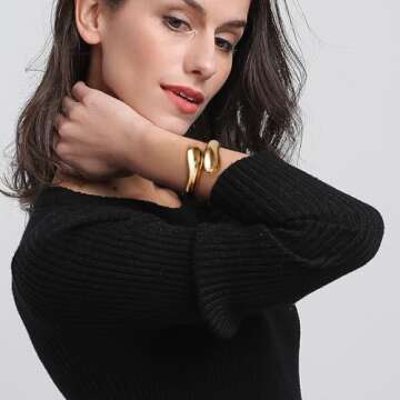 Joya Love Chunky Gold Cuff Bangle Bracelet for Women