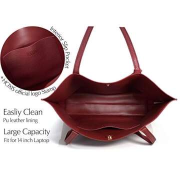 Minimalist Clean Cut Pebbled Faux Leather Tote Womens Shoulder Handbag (Dark Red) Medium