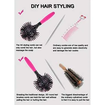 Aaiffey 3D Round Hair Brushes for Women - Blow Drying, Detangling 360-Degree Styling Brush for Thick Curly Hair