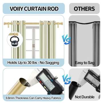 VOIIY 2 Pack Gold Curtain Rods for Windows 18 to 45 Inch(1.5-3.75 Feet),1" Diameter Drapery Rods wit...