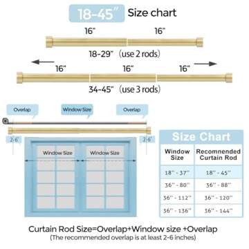 VOIIY 2 Pack Gold Curtain Rods for Windows 18 to 45 Inch(1.5-3.75 Feet),1" Diameter Drapery Rods with Modern Style End Cap Finials,Size:18-45 Inch