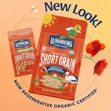Lundberg Short Grain Brown Rice, Regenerative Organic Certified – Slightly Nutty, Sticky Rice Responsibly Grown in California, 32 Oz