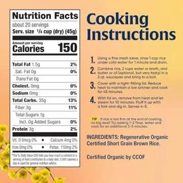 Lundberg Short Grain Brown Rice, Regenerative Organic Certified – Slightly Nutty, Sticky Rice Responsibly Grown in California, 32 Oz