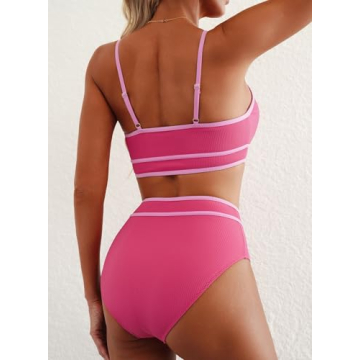 Herseas Hot Pink Adjustable Ribbed Bikini Set for Women