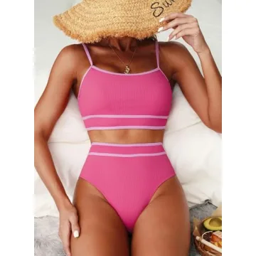 Herseas Hot Pink Adjustable Ribbed Bikini Set for Women