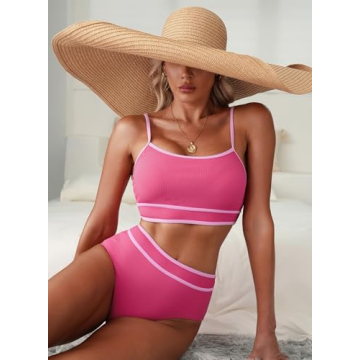 Herseas Hot Pink Adjustable Ribbed Bikini Set for Women