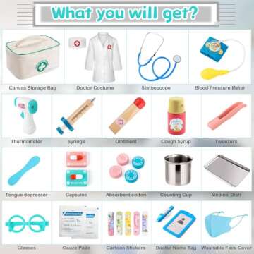 Doctor Kit for Toddlers 3-5, Doctor Kit for Kids, Pretend Doctor Playset, Durable Medical Kit with Toy Stethoscope, Medical Bag and Other Accessories, Doctor Toy Gifts for Boys and Girls Ages 3+