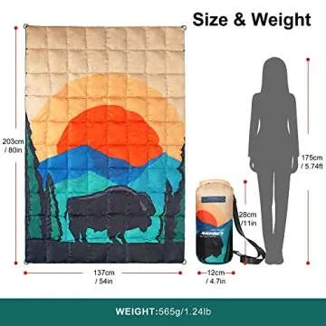 4Monster Outdoor Down Blankets Camping Blanket 650 Fill Travel Down Quilt Compact Waterproof for Picnics, Beach Trips, Camping and Backpacking (National Park A, 54 * 80")