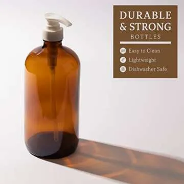 32 Ounce Glass Pump Dispenser Bottle, Large Amber Container with Pump for Shower and Bath Shampoo Soap Conditioner Lotion - 1 Liter - by Kitchentoolz