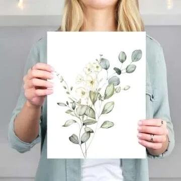 Botanical Watercolor Art Prints (Set of 4) - 8x10 (Unframed) | Boho Leaves and Flowers Wall Decor | Minimalist Floral Artwork for your Home, WFH Office, Kitchen, Dining Room, Bedroom, and Bathroom