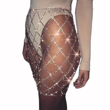Newfancy Women Sparkle Rhinestone Skirt Body Chain Fringe Waist Belt Jewelry Sexy Bikini Cover Up fo...