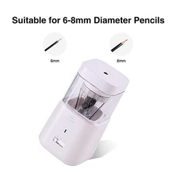 Deli Fully Automatic Electric Pencil Sharpener Heavy Duty Rechargeable Pencil Sharpener Plug in for No.2 / Colored Pencils (6-8mm) Best for Kids School Classroom Office Home(White)