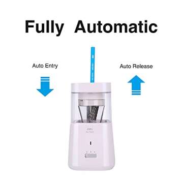 Deli Fully Automatic Electric Pencil Sharpener Heavy Duty Rechargeable Pencil Sharpener Plug in for No.2 / Colored Pencils (6-8mm) Best for Kids School Classroom Office Home(White)