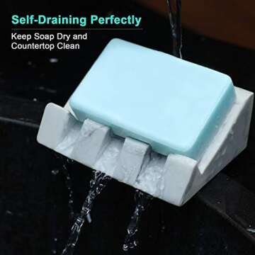 Morelax White Marble Soap Dish with Drain Bar Soap Holder Self Draining Soap Saver Tray Easy Clean M...