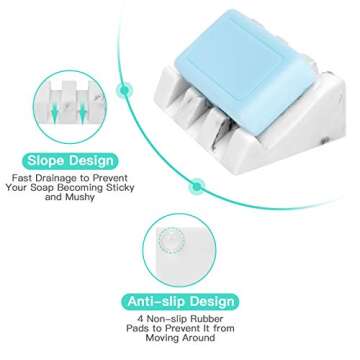 Morelax White Marble Soap Dish with Drain Bar Soap Holder Self Draining Soap Saver Tray Easy Clean Modern Bathroom Accessories Decor Soap Dishes Bar for Shower Bathroom Slanted Waterfall