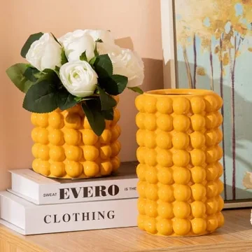 Anding Yellow Ceramic Vase for Modern Home Decor