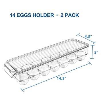 GLSOGL Kitchen Clear Plastic Egg Holder, BPA Free PET Egg Storage Container with Lid, Stackable Refrigerator/Fridge Storage Container, 14-Egg Box, Pack of 2